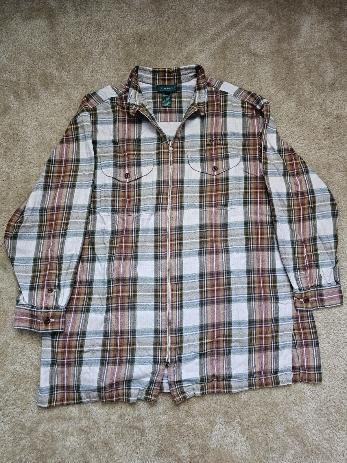 Lauren Ralph Lauren Men's L Plaid Full Zip Shirt Jacket Cotton Shacket Workwear 2