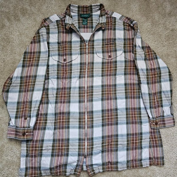 Lauren Ralph Lauren Men's L Plaid Full Zip Shirt Jacket Cotton Shacket Workwear