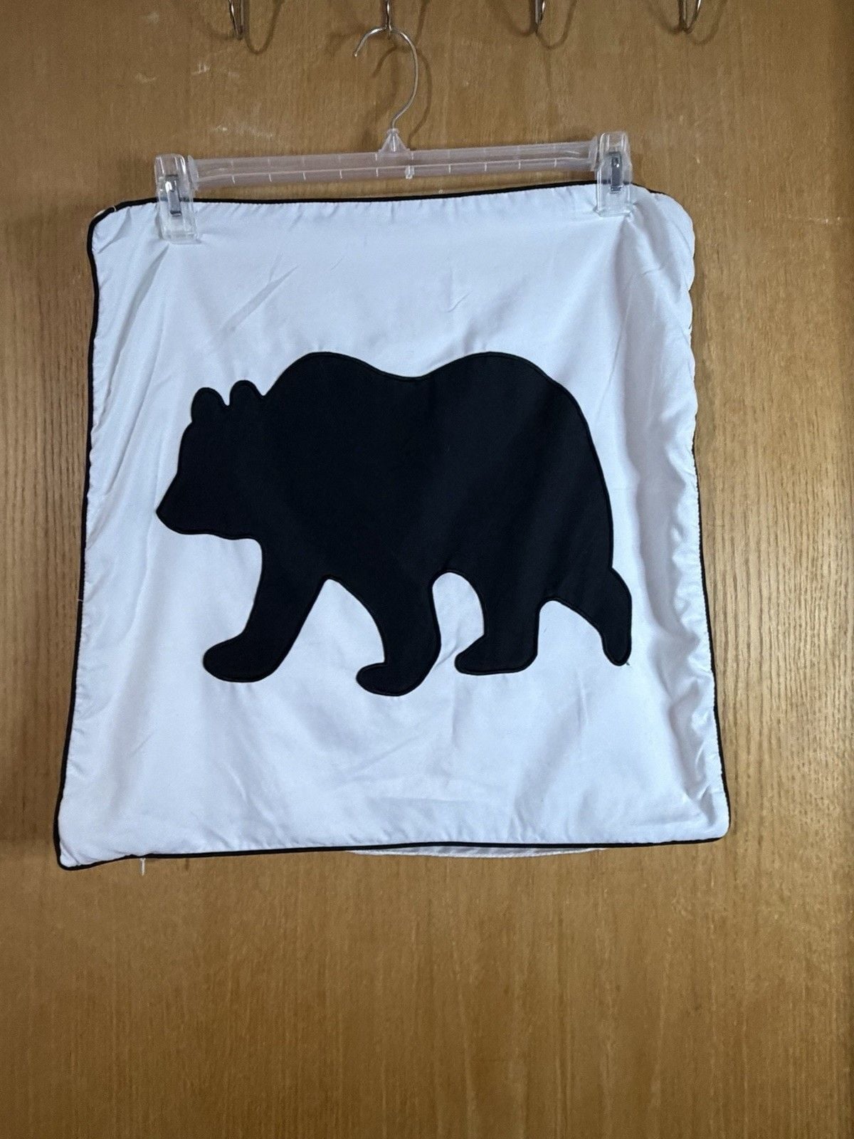 2 White/Black Square Fabric Pillow Cover, Bear Silhouette Animal Print 20x20 1