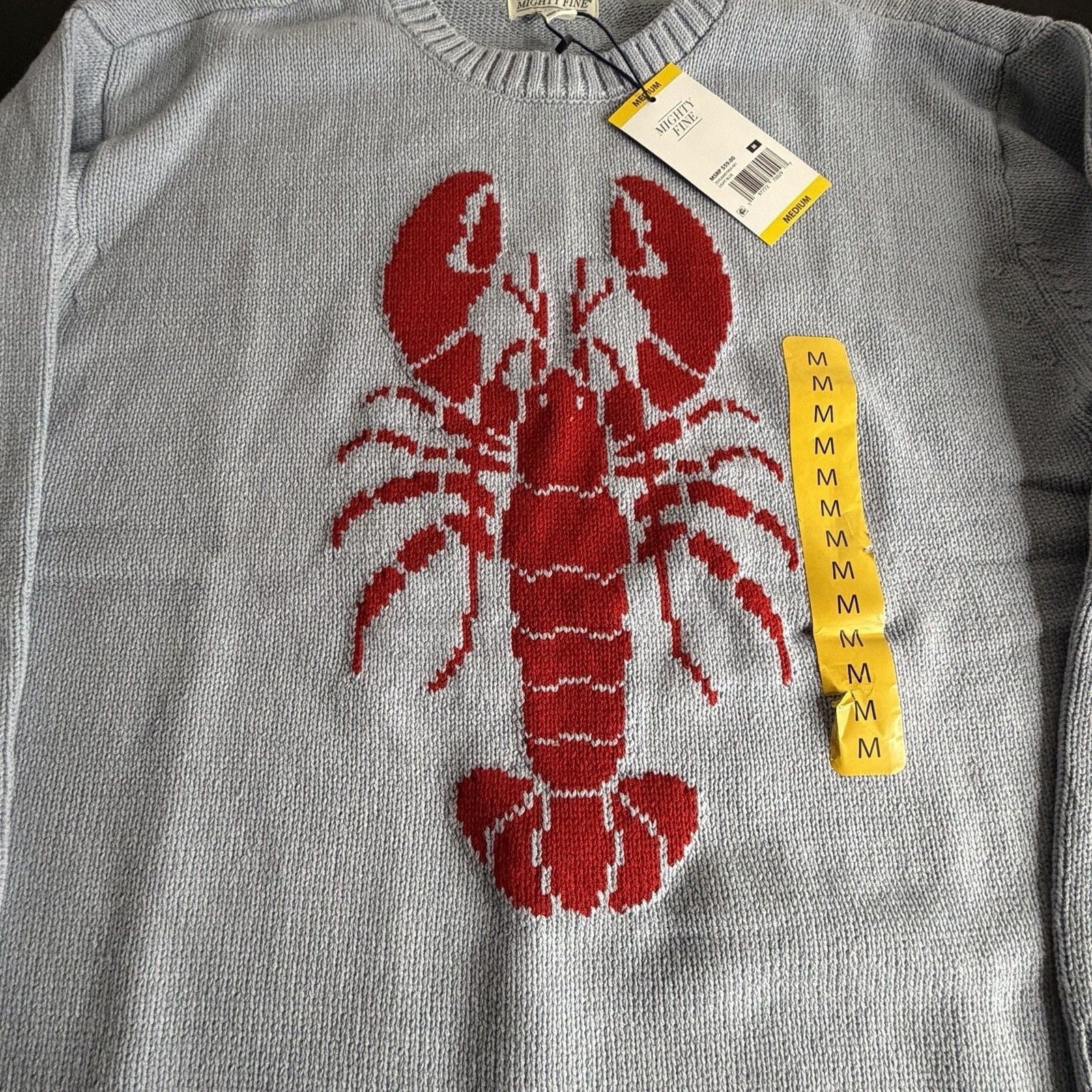Mighty Fine Light Blue Lobster Graphic Crewneck Knit Sweater Size M 3