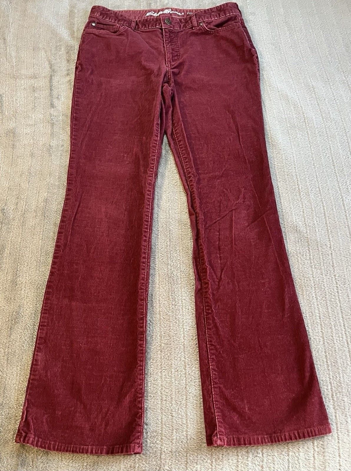 Women’s Eddie Bauer Corduroy Flare Pants Burgundy Size 8 Curvy Bootcut Fall 2