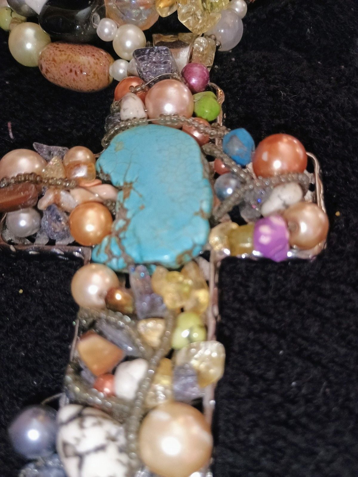 Chunky Multi Stone Cross Necklace 3