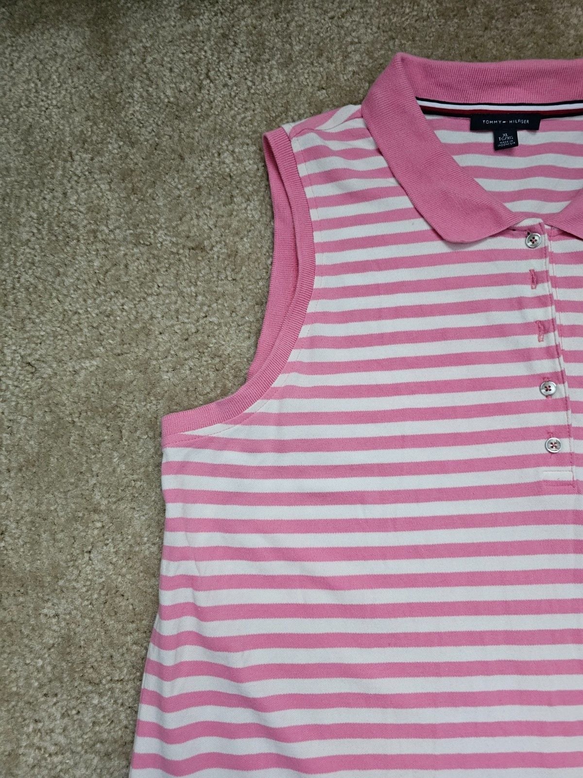 Tommy Hilfiger Women XL Pink White Striped Sleeveless Polo Dress Preppy Golf 3