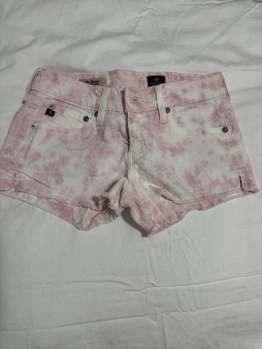 AG Adriano Goldschmied Shorts Womens Size 25 White Pink Denim Daisy Low Rise 2