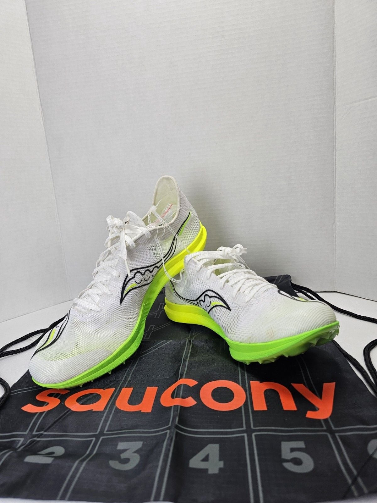 Saucony Endorphin Cheetah Track Spikes Men’s 12 White Slime Racing S29095-01 3