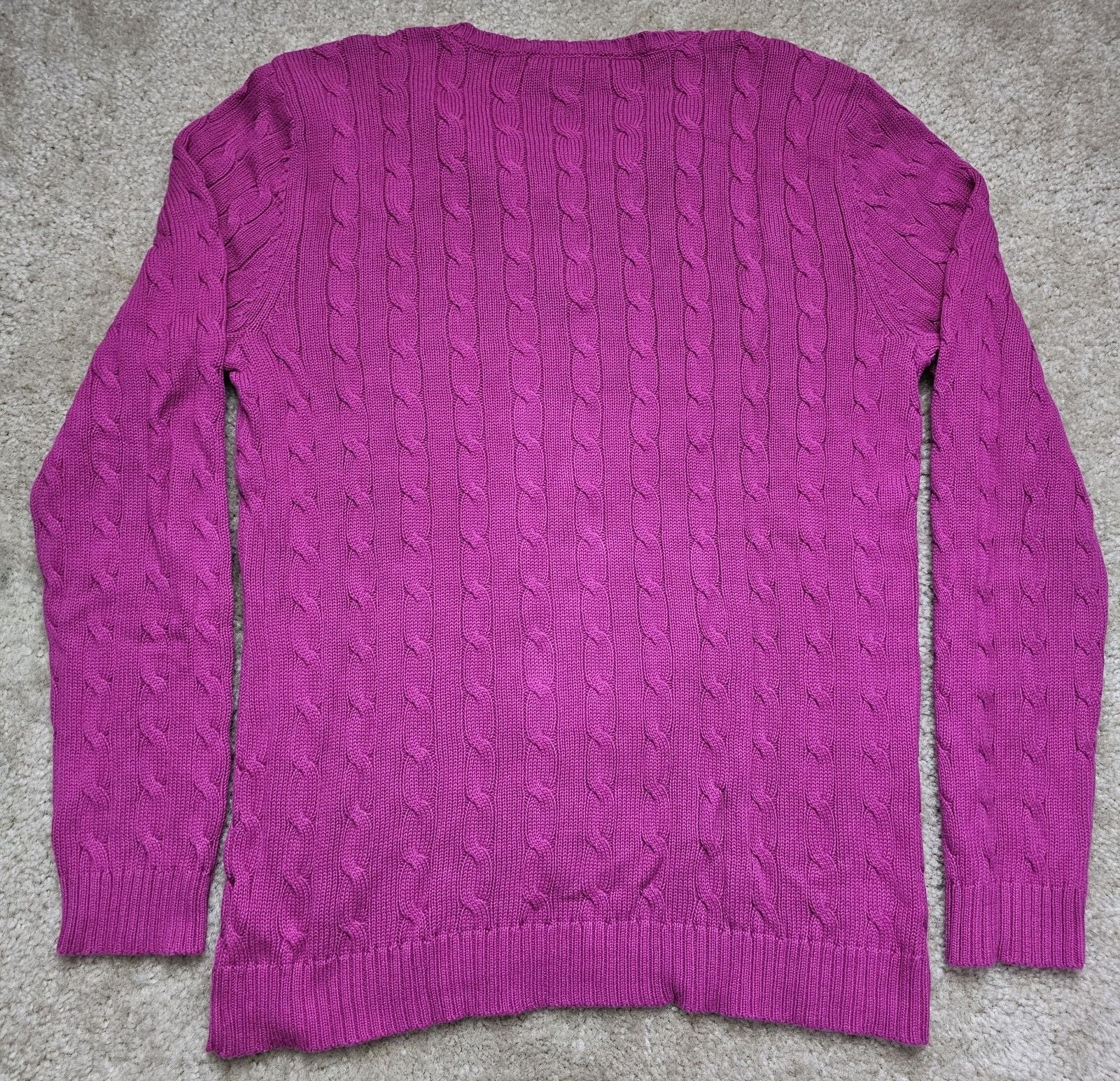 Lauren Ralph Lauren Women XL Pink Cable Knit V Neck 100% Cotton Sweater 7