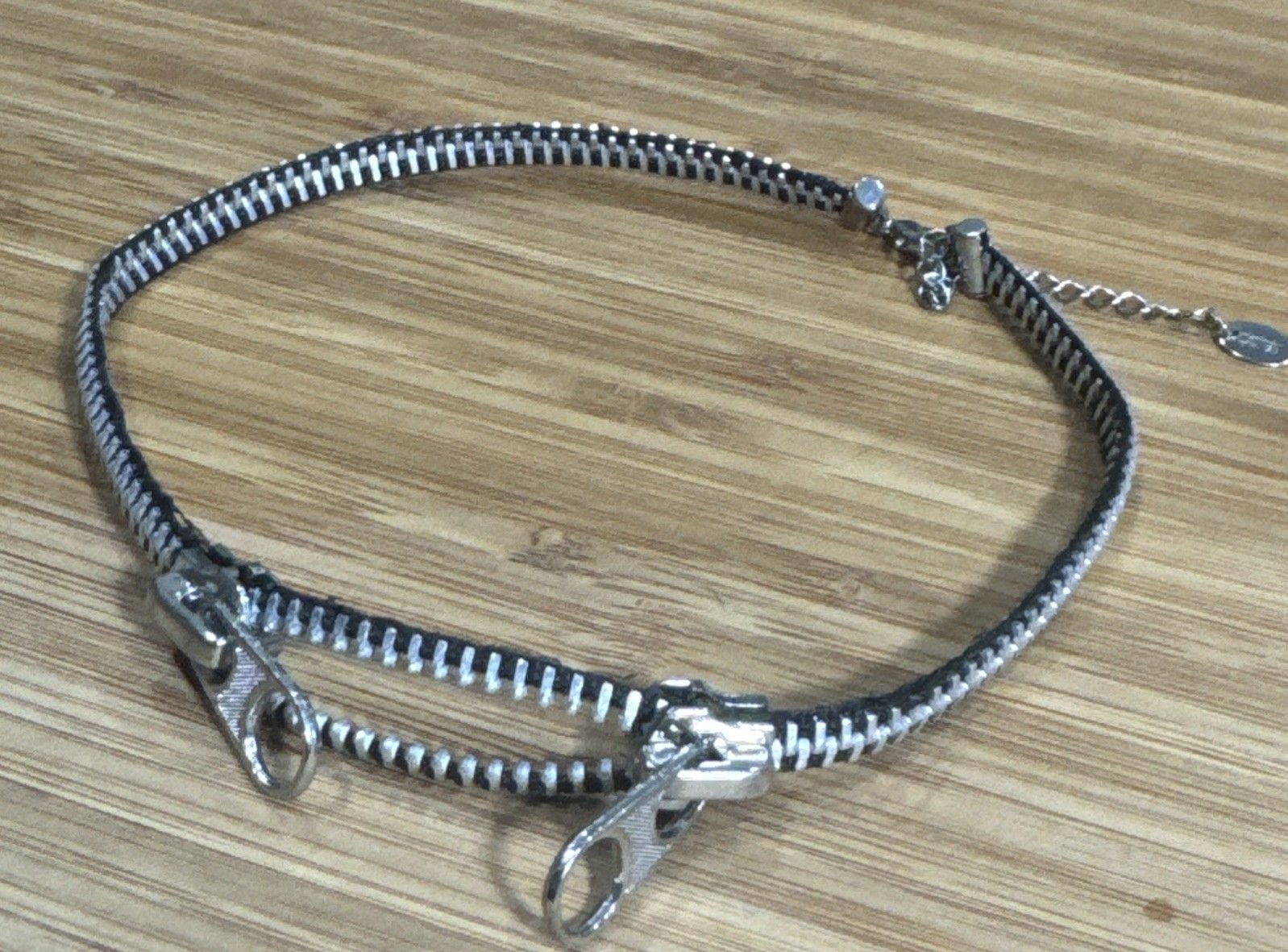 BCBGMAXAZRIA Zipper Necklace Punk Goth Black Silver Statement Halloween 2