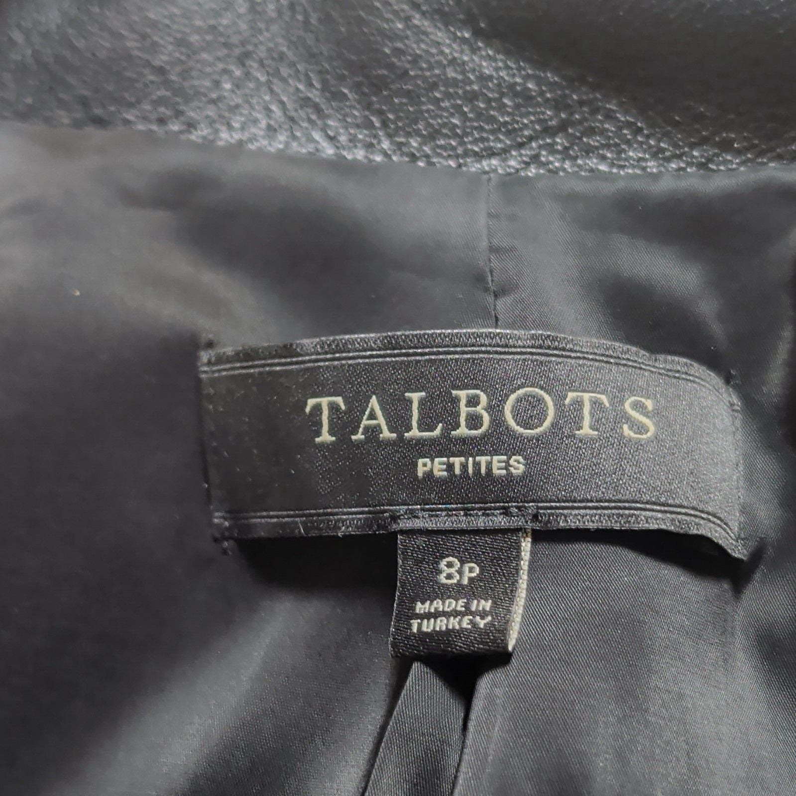 Talbots Petites Womens Black Leather Zip Front Jacket Collared Pockets 8P 11