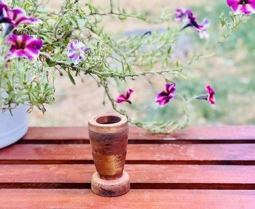 Vintage Primitive HandCrafted &Carved Wooden Vase, Mortar Wood Is Very Smooth 3
