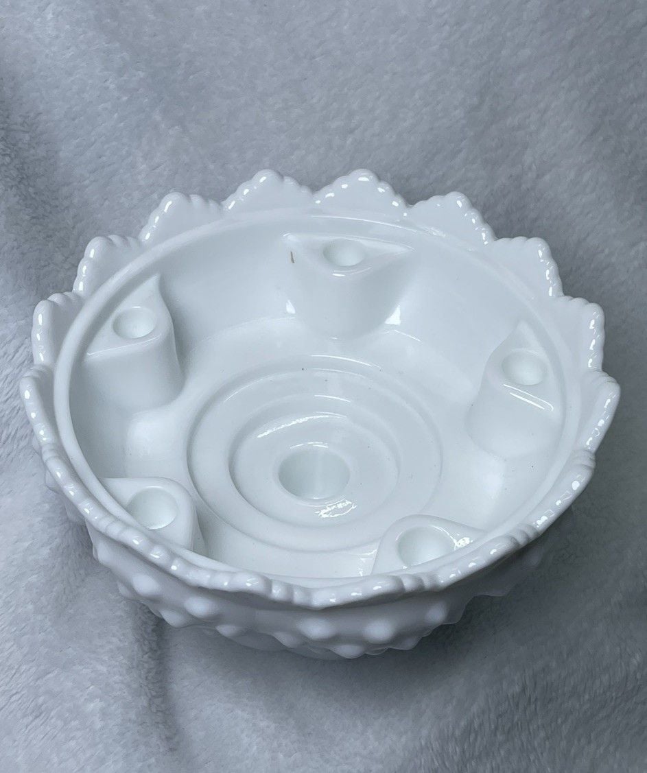 Fenton White Milk Glass Sawtooth Hobnail Round Candle Holder Centerpiece Bowl 3