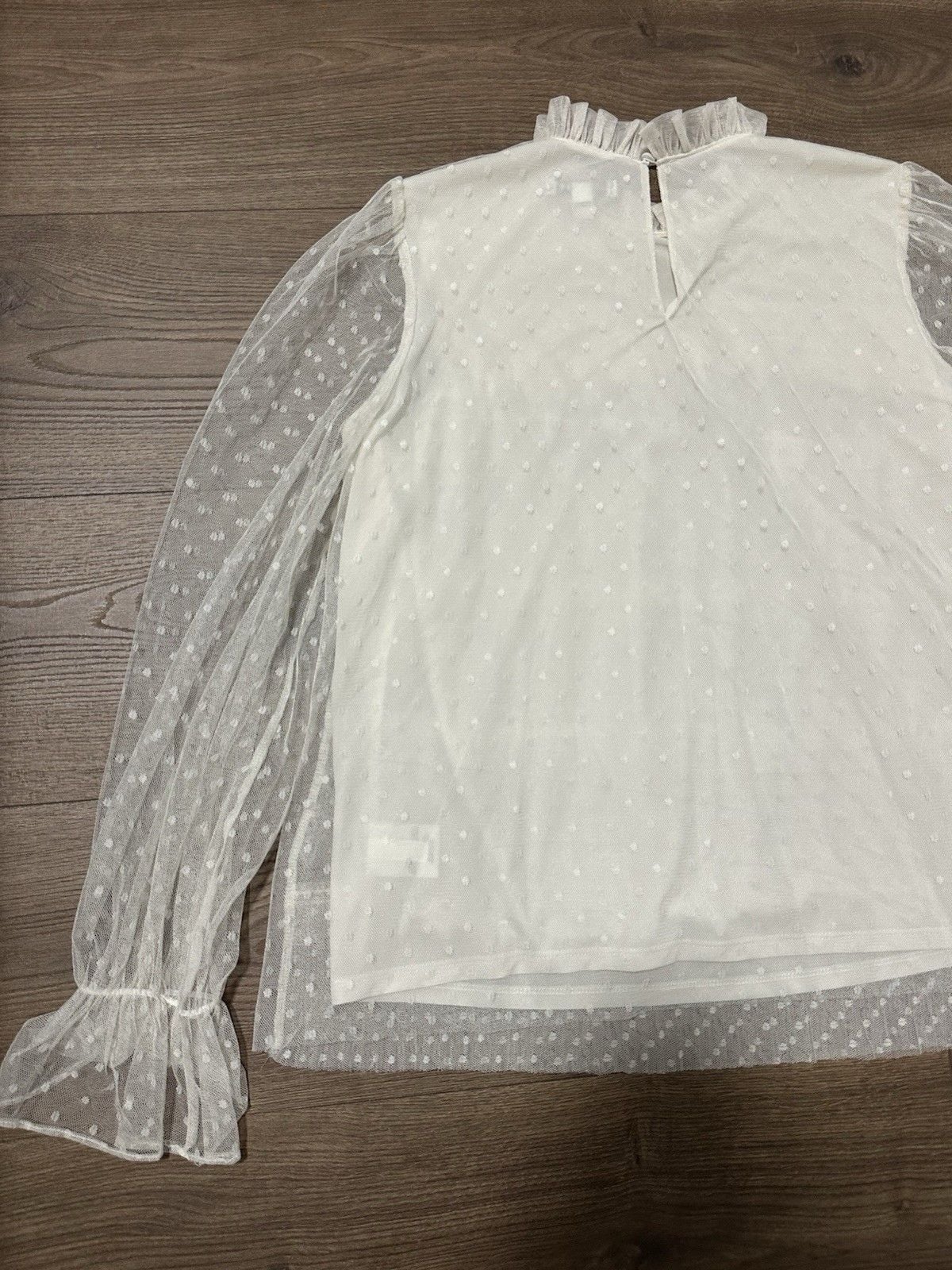 Express Ivory Tulle Ruffle Avant Garde Top Maximalist Polka Dot Size M Women's 11
