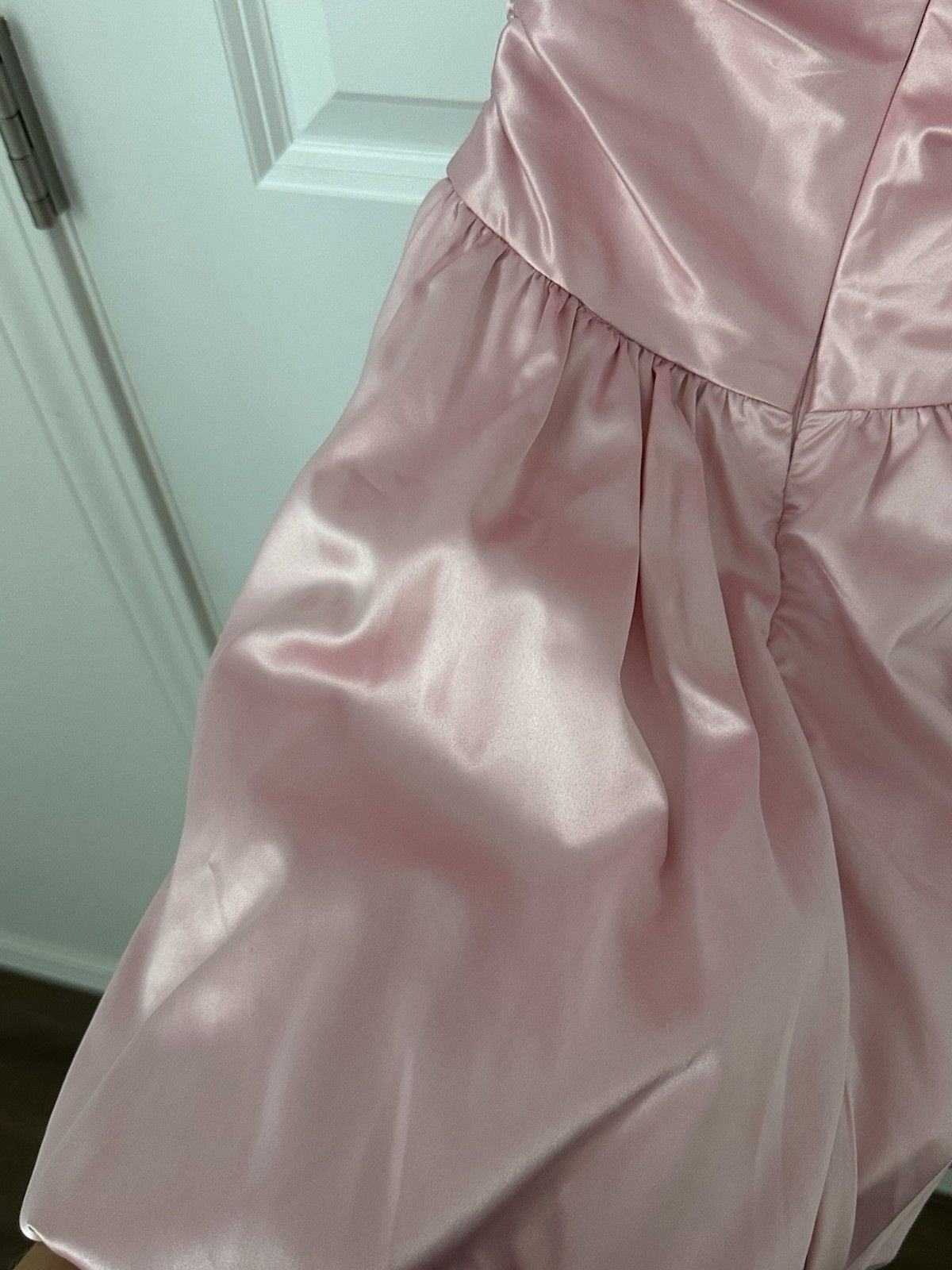 Angel Biba Pink Satin Ruched Halter Mini Dress XS Bow Accent Zip Closure 10