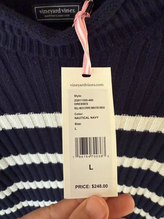 NWT Vineyard Vines Women's Roll Neck Stripe Sweater Dress Size L Merino Wool $248 3