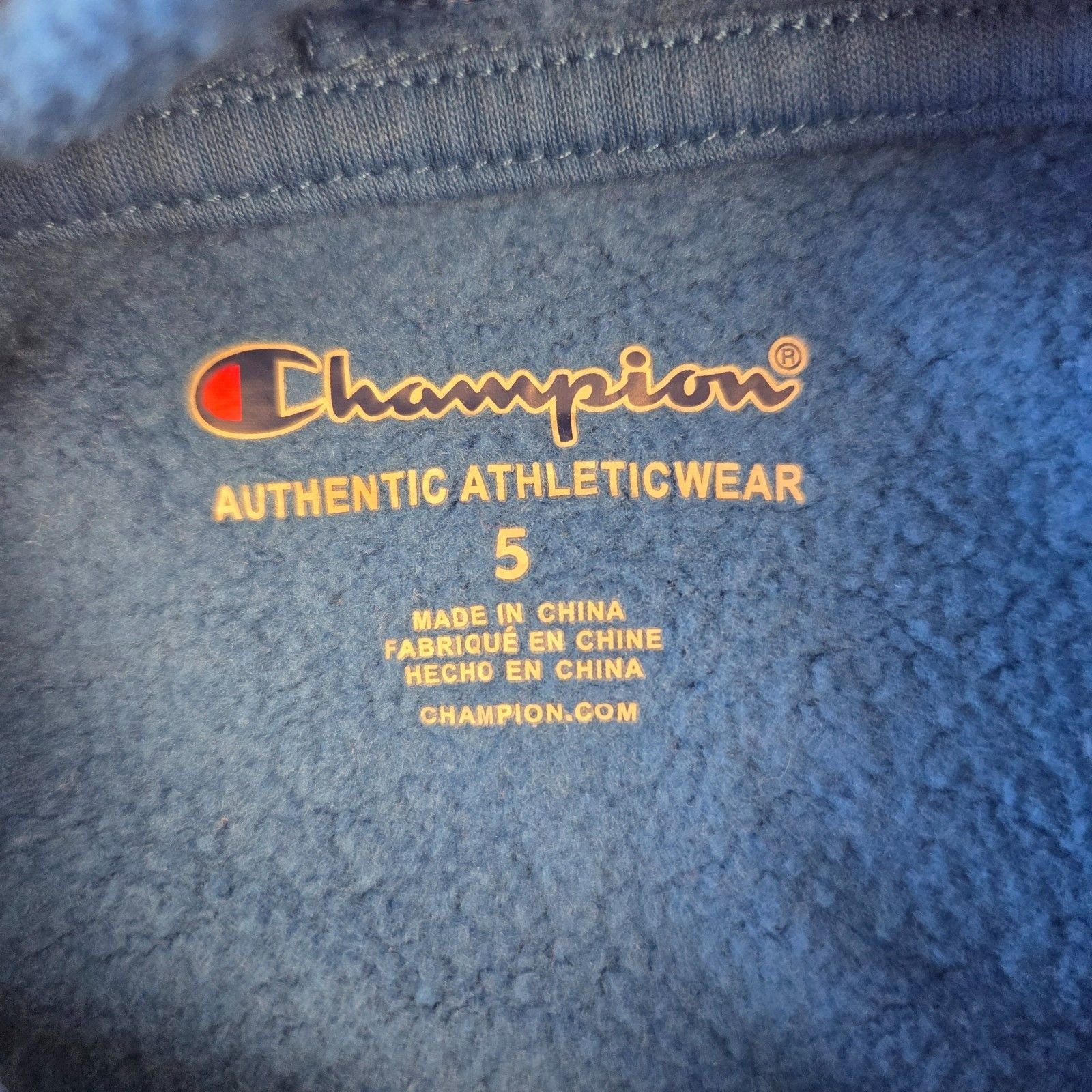 Champion Boys Kids blue Fleece Hoodie All Over Print Script Logo Size 5 5