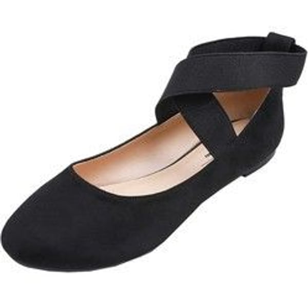 FEVERSOLE Women's Fashion Elastic Ankle Strap Shoes Round Toe Ballet Flat- 8.5