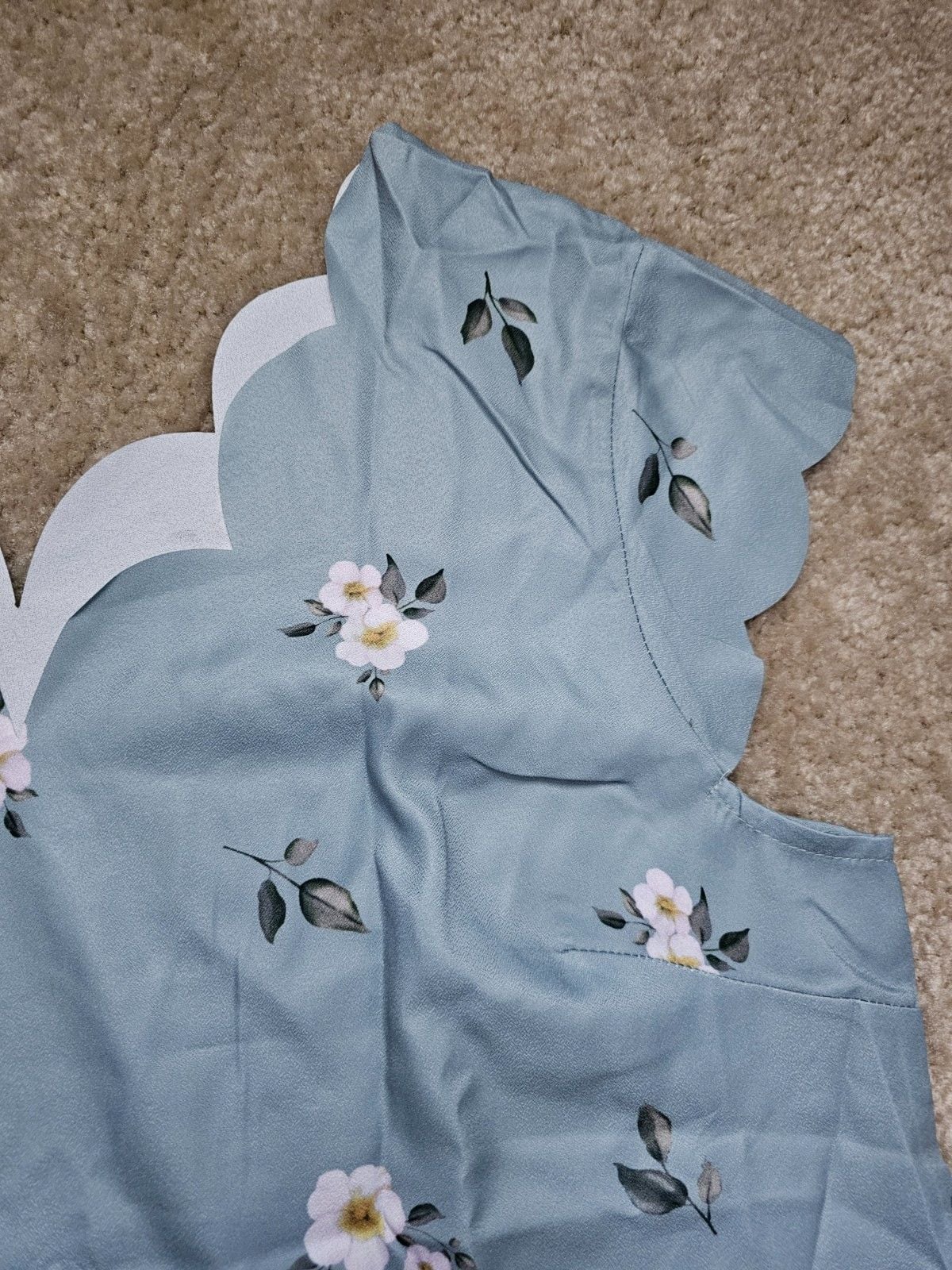 SHEIN Curve 1XL Blue Floral Blouse Scalloped V Neck Cap Sleeve Plus Size 3