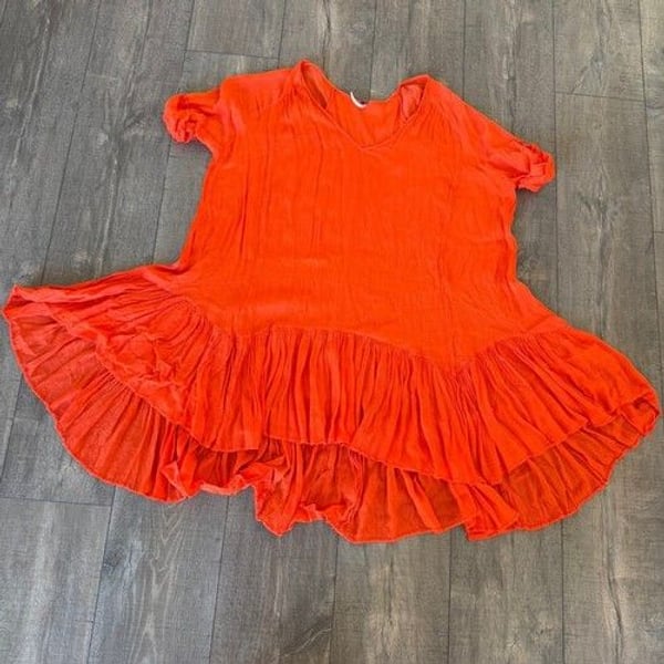 Free People Bright Orange Flowy Ruffle Dress Tunic Boho Size M Relax