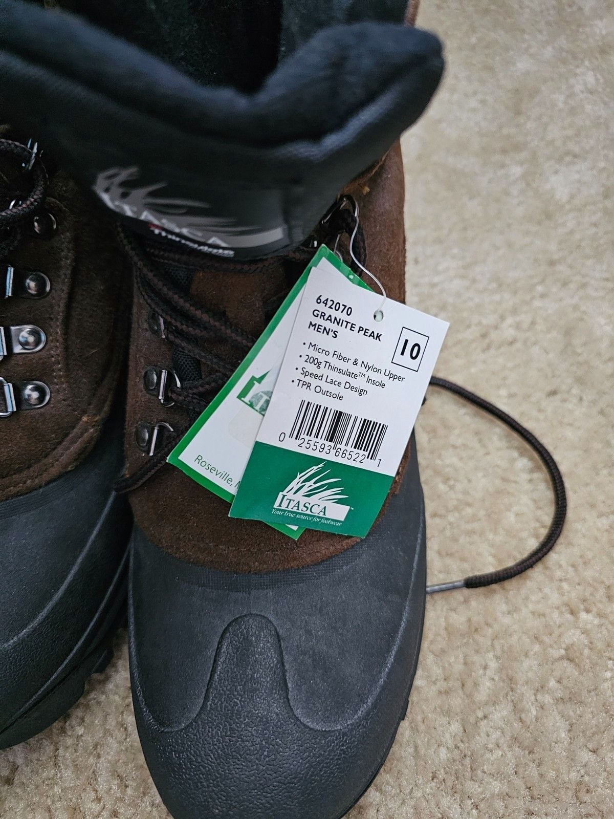 Itasca Men's Brown Hiking Boots Size 10 Lace Up Lug Sole 642070 NWT 11