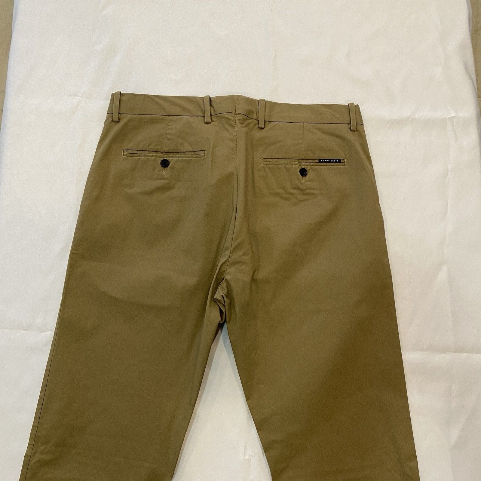 Perry Ellis Pants Mens 34x32 Tan Slim Fit Flat Front Trousers 9