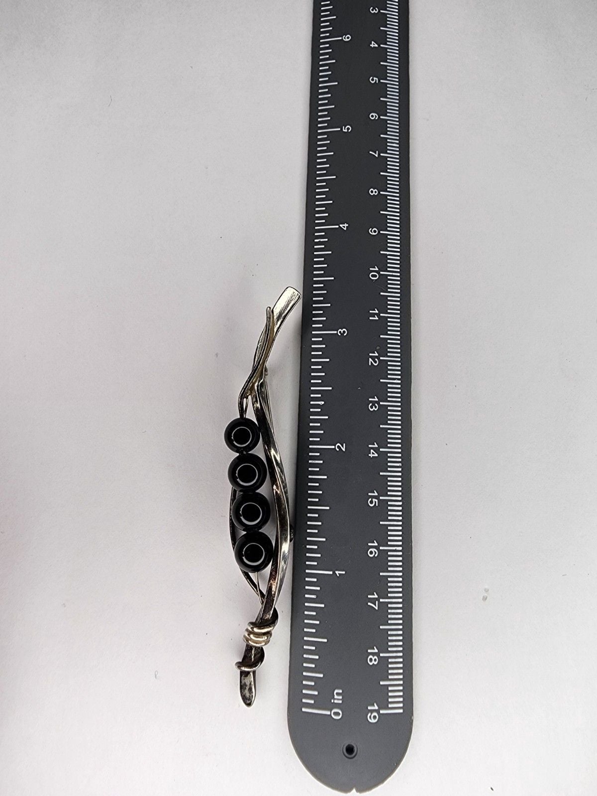Vintage Sterling Silver Onyx Bead Brooch Pin 4