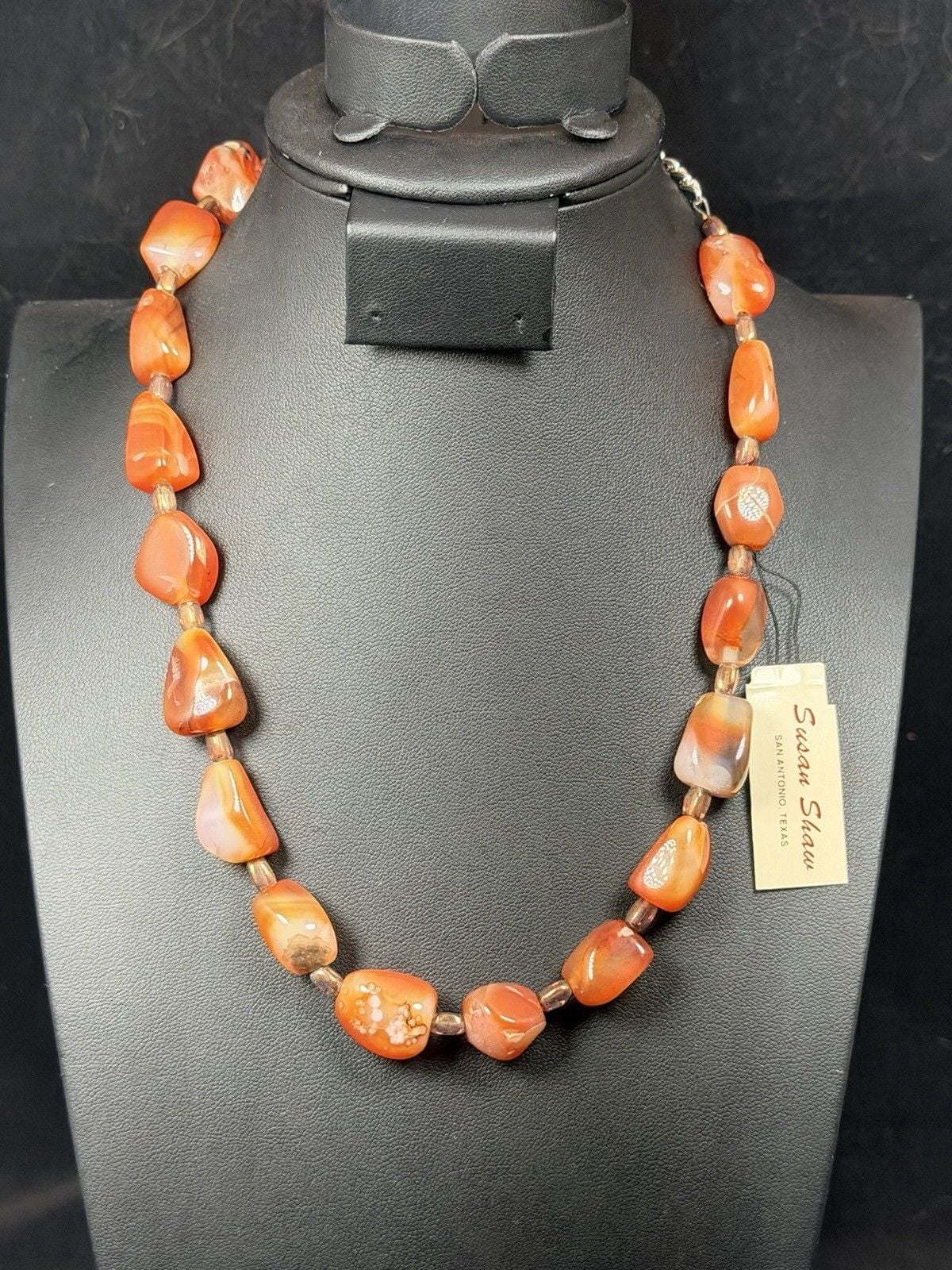 NWT Susan Shaw Carnelian Agate Nugget Necklace Orange Gemstone Statement Signed 4
