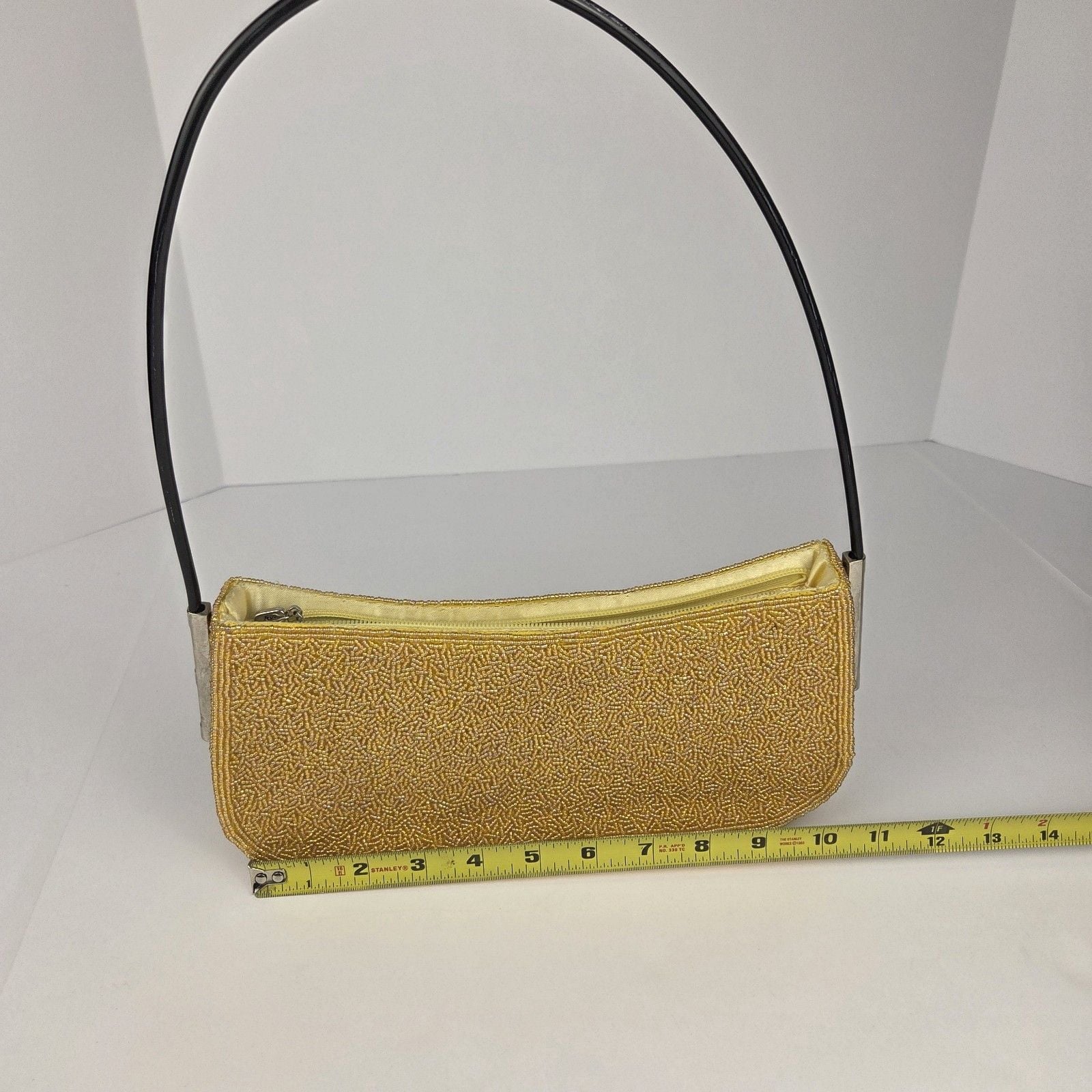 Vintage Yellow Glass Seed Beaded Baguette Shoulder Bag 1960s Mod Evening 5