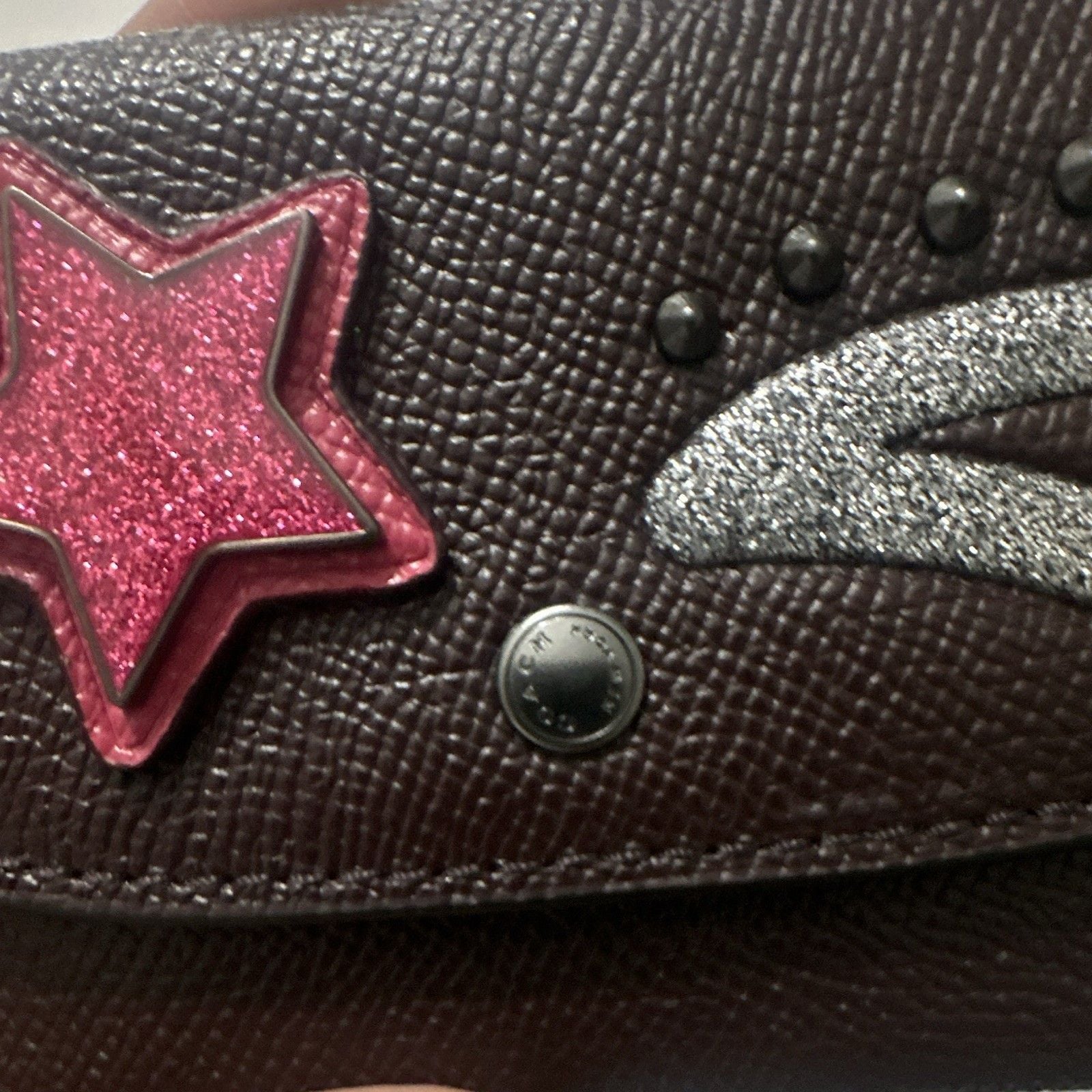 Coach Brown Women's Trifold Wallet Snap Credit Card Folding Glitter Star 7