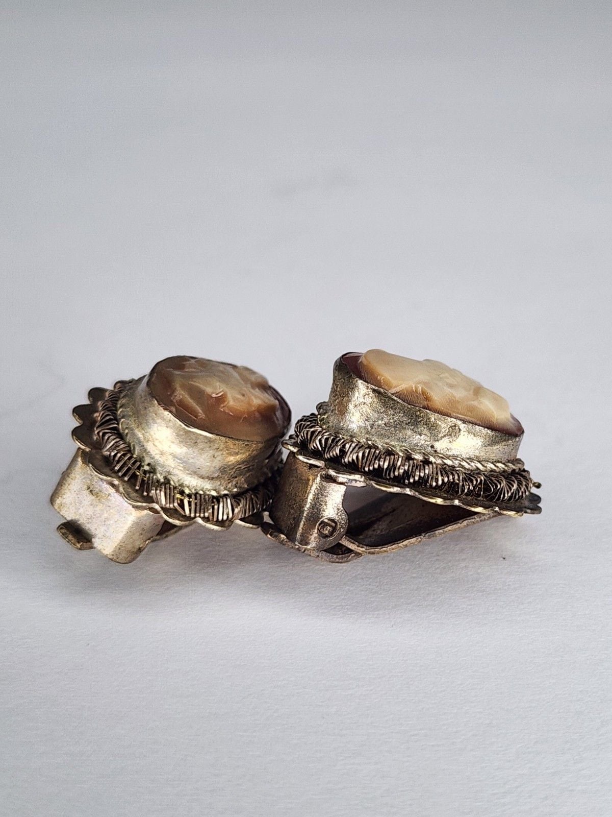 Hand Carved Hand Made Cameo Clip On Earrings 7