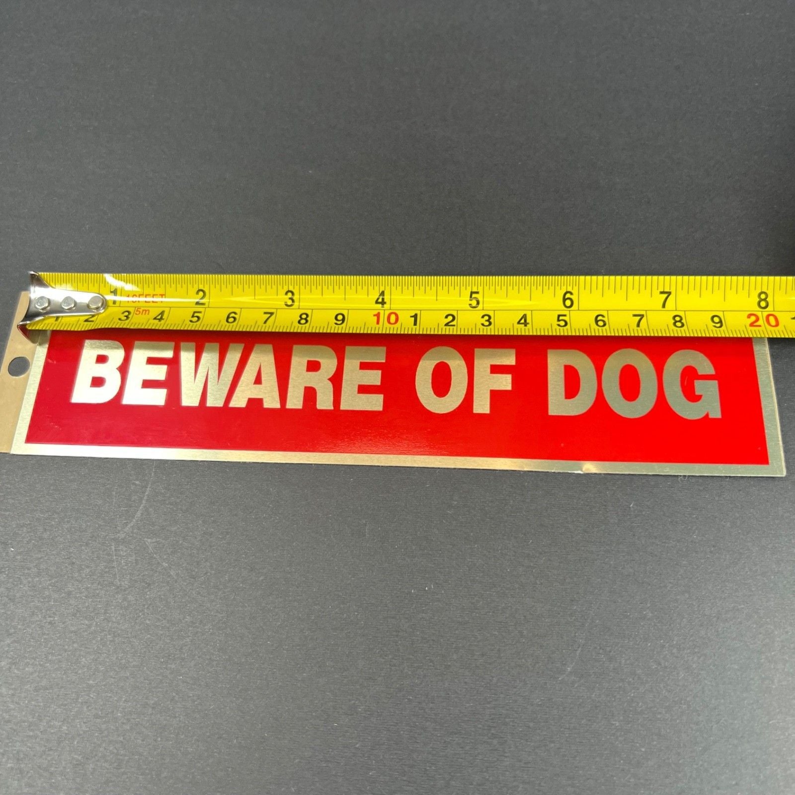 2 in. x 8 in. 3M Adhesive Metal Beware of Dog Sign Red and Silver 6