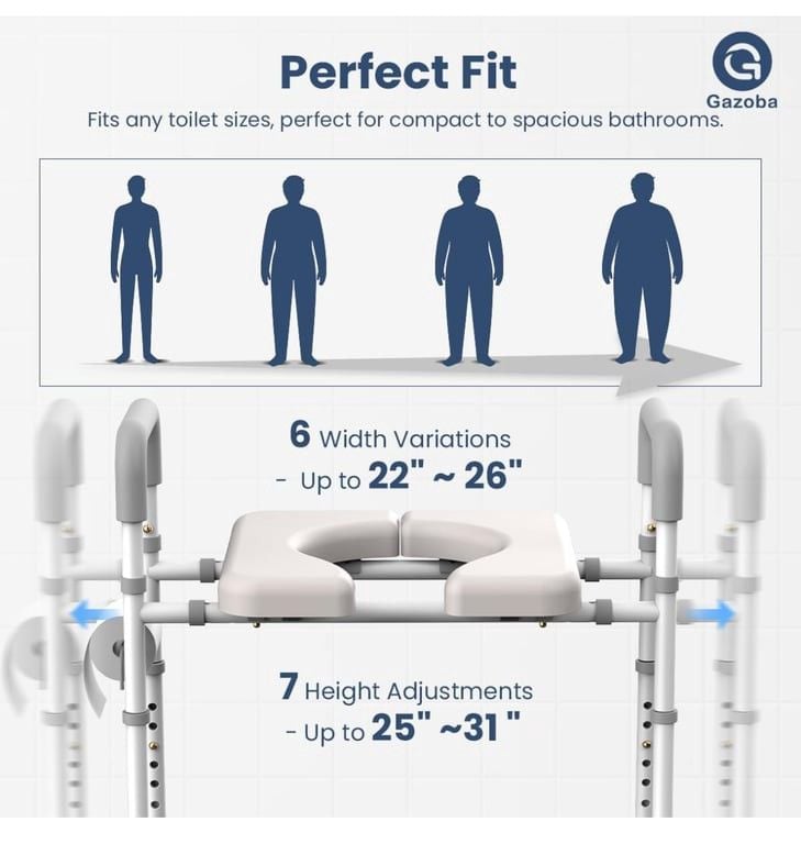 Raised Toilet Seat with Handles - Adjustable Elevated Toilet Seat Riser, 400 lbs Toilet Seat Riser for Seniors, Handicap and Disabled, Fit Any Toilet 1