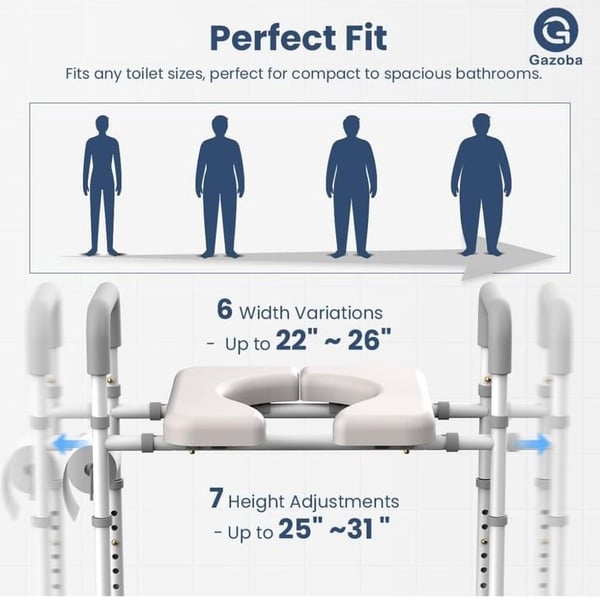 Raised Toilet Seat with Handles - Adjustable Elevated Toilet Seat Riser, 400 lbs Toilet Seat Riser for Seniors, Handicap and Disabled, Fit Any Toilet