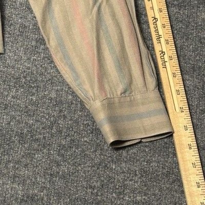 Vintage Sanfranco Ruffini Men Button Down Shirt L Neck Tan Stripe spring casual 18