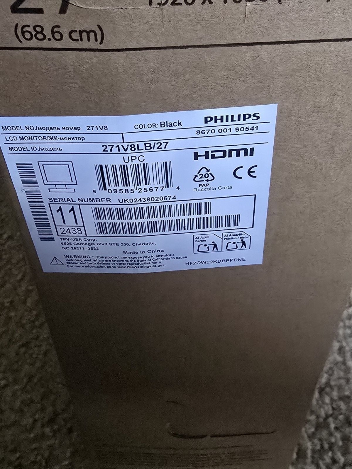 Philips V-Line 271V8LB/39 27" Full HD Monitor Hdmi Built In Speakers 7