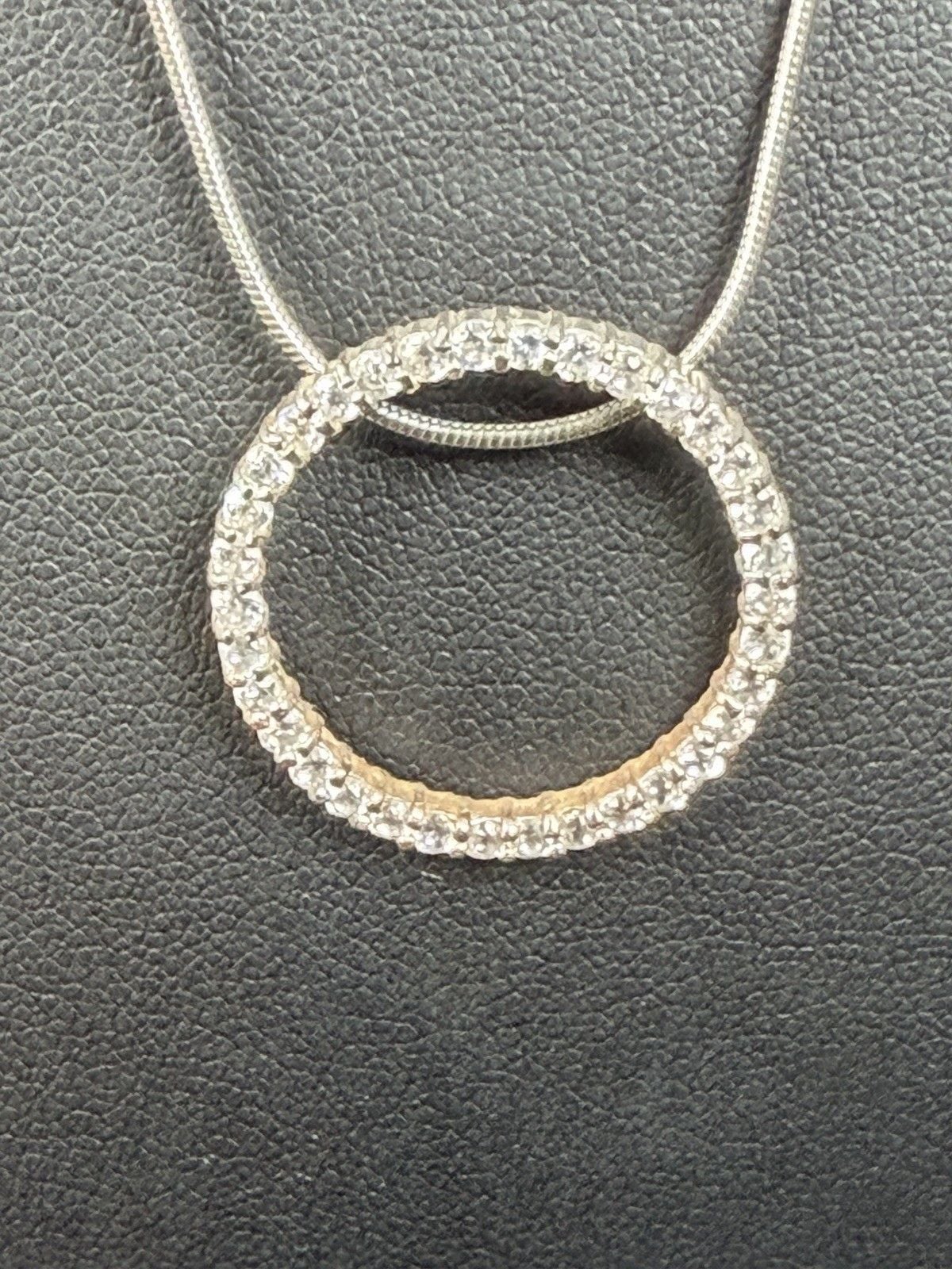 Vtg Signed RSE Sterling Silver Eternity Circle Pendant Necklace 925 Clear CZ 10