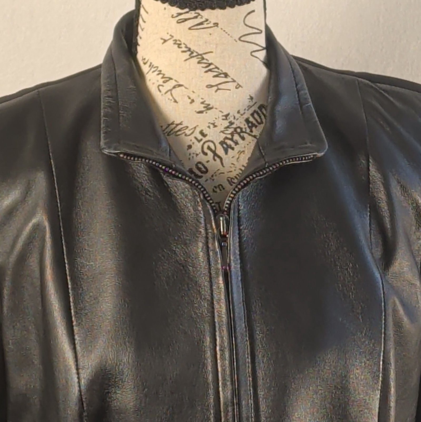Talbots Petites Womens Black Leather Zip Front Jacket Collared Pockets 8P 4