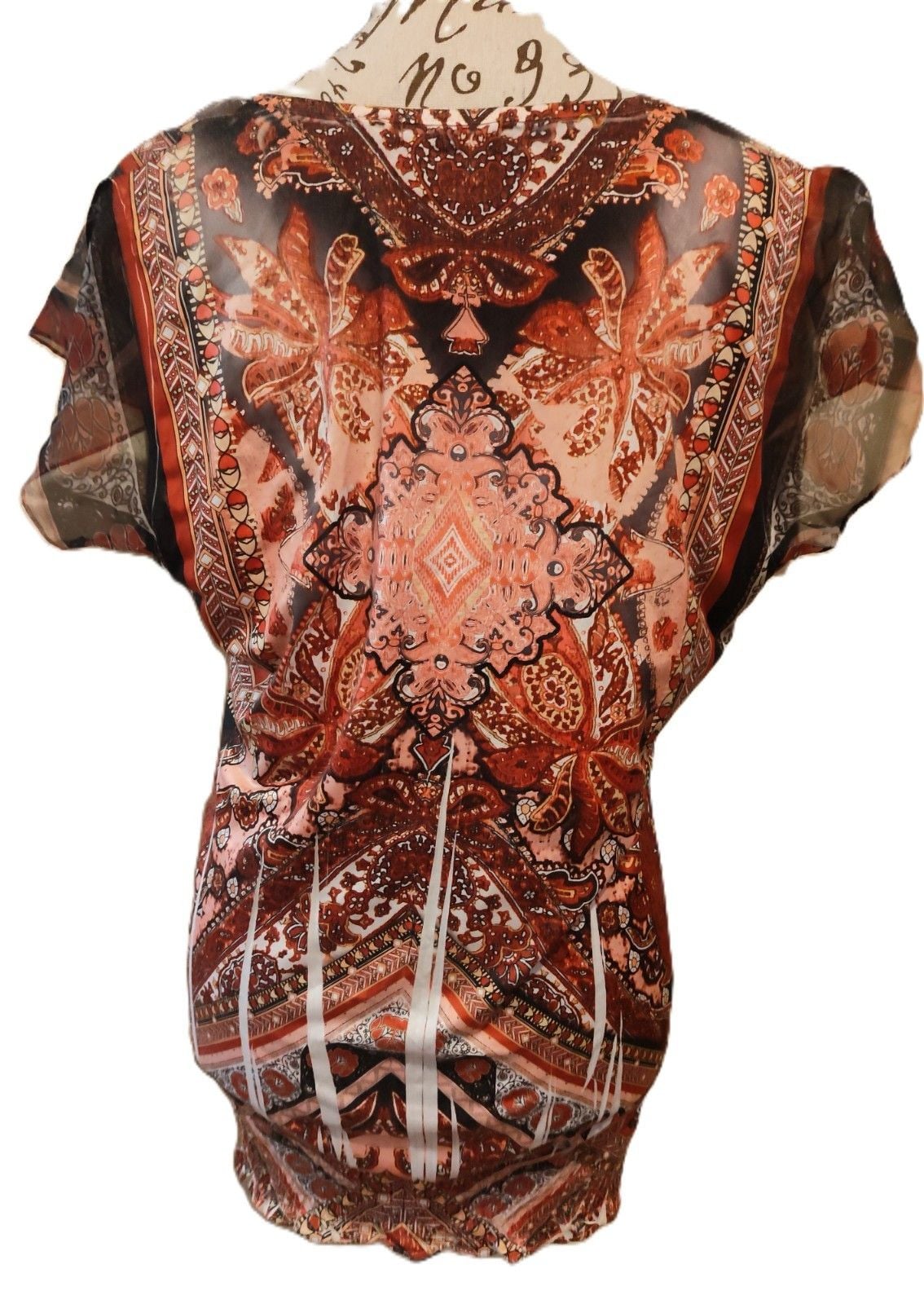 Apt. 9 Flutter Short Sleeve Pleated Bohemian Blouse w Embroidered Neckline Sz M 7