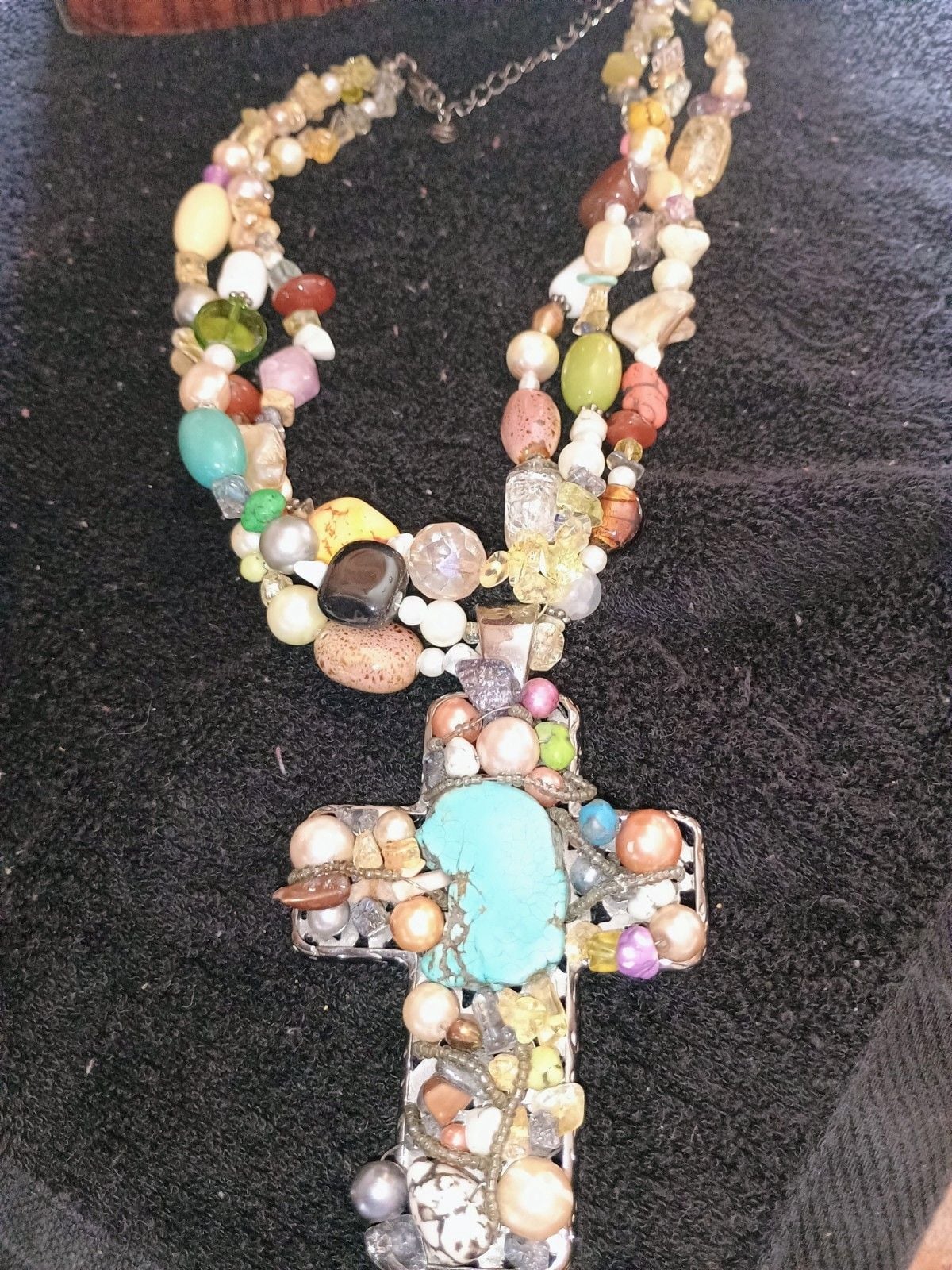 Chunky Multi Stone Cross Necklace 2