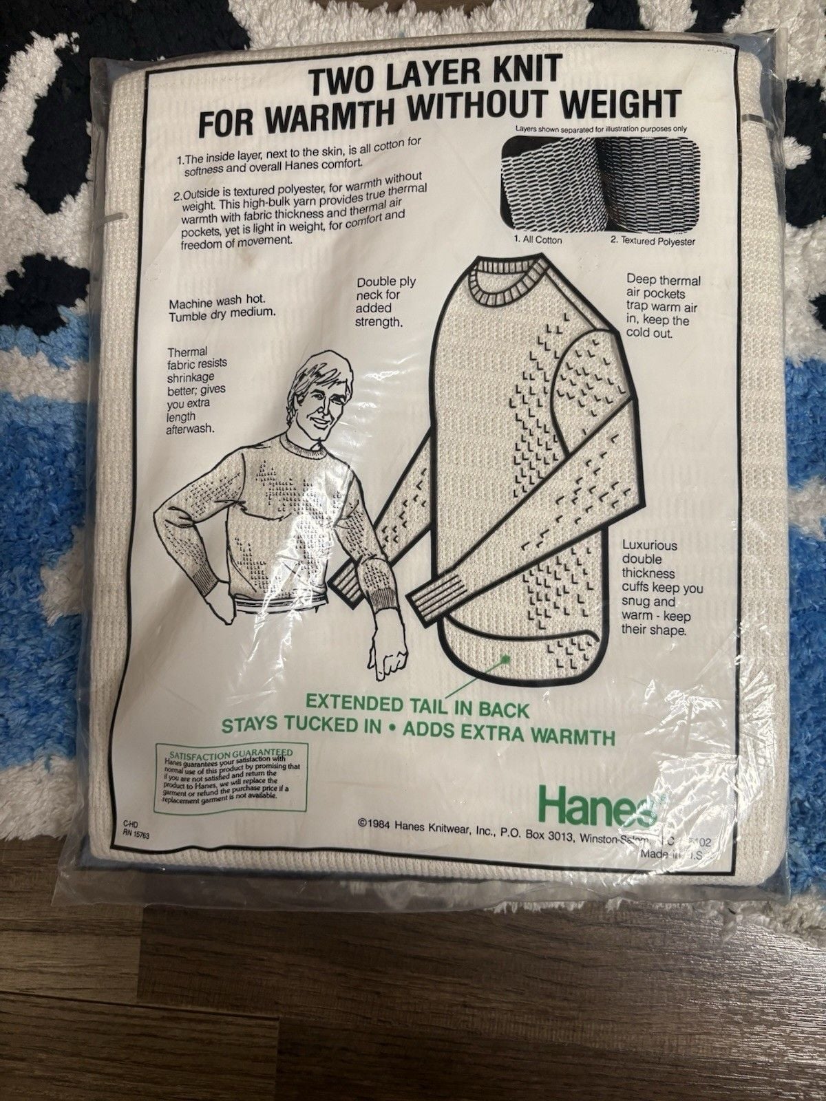 Vinatge 80s DeadStock Hanes Thermal Top Size Mens S 34-36 White Waffle Knit 5