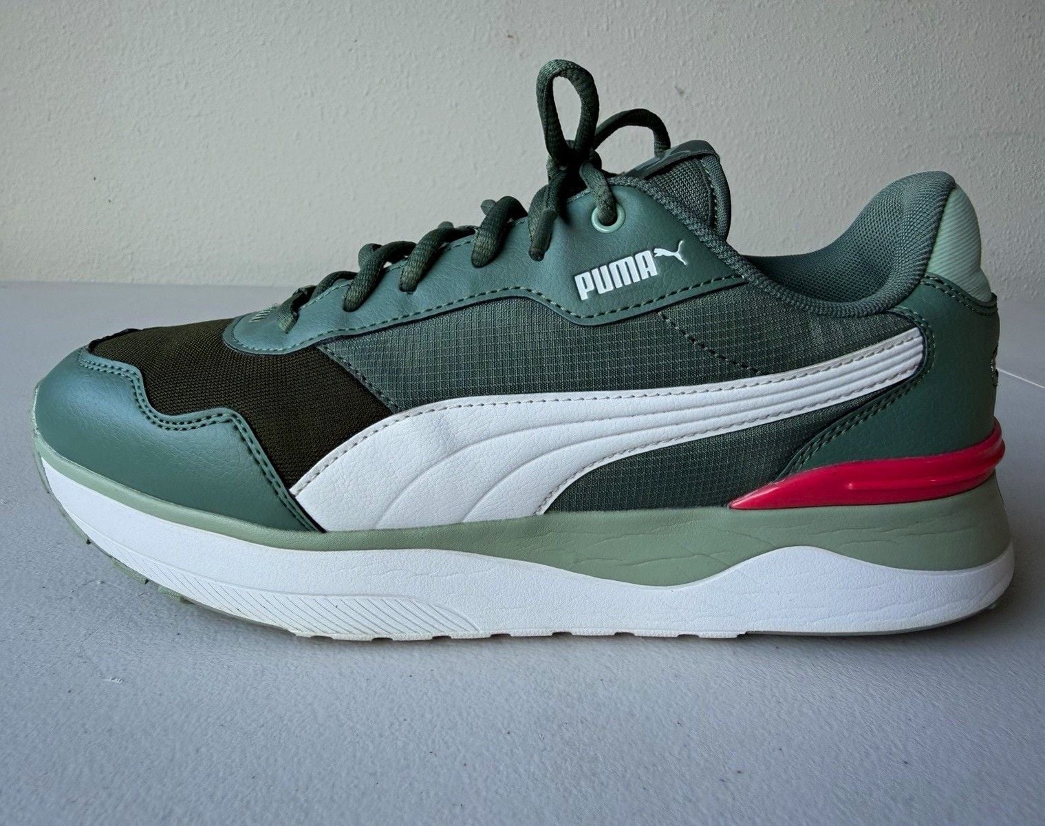 PUMA Women’s SoftFoam+ Low Top Lace-Up Sneakers Green White Pink 2