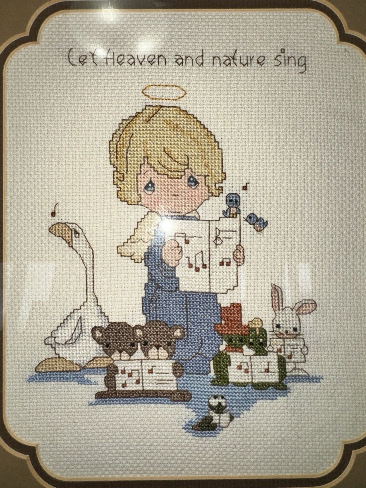 Precious Moments Let Heaven and Nature Sing Cross Stitch Framed Angel Animals 2