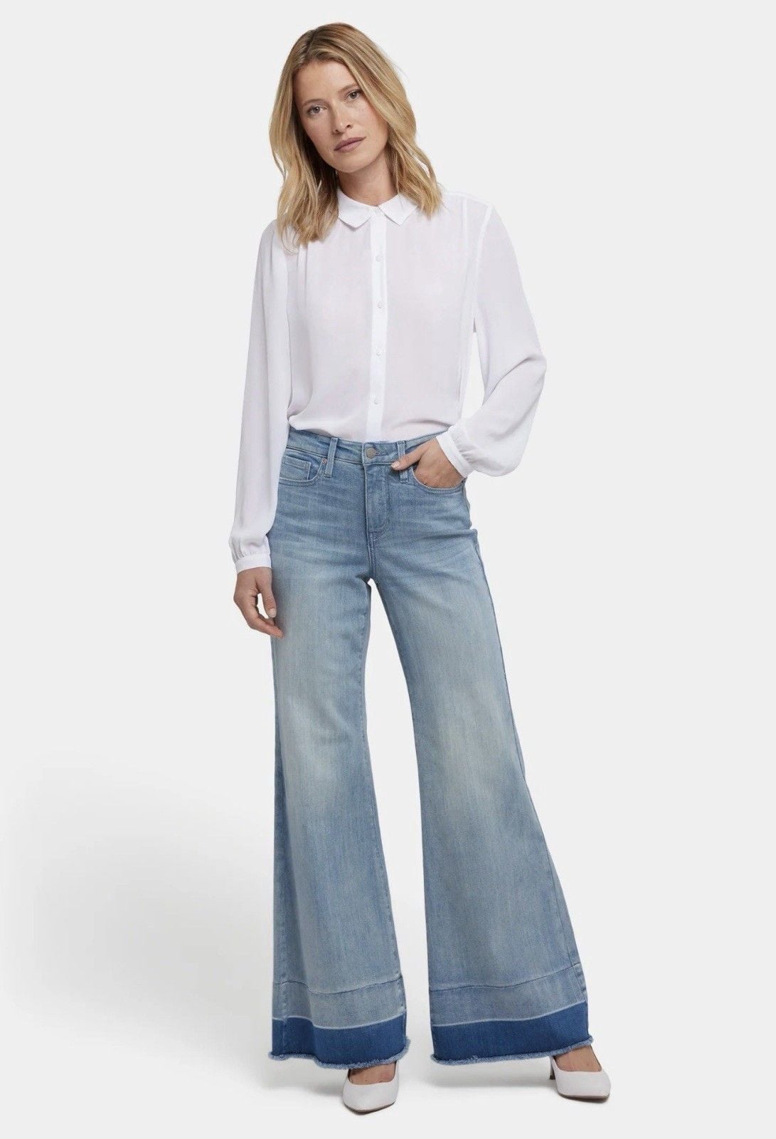 Mia Frayed Shadow Hem Wide Leg Palazzo Jeans NYDJ , size 8 5
