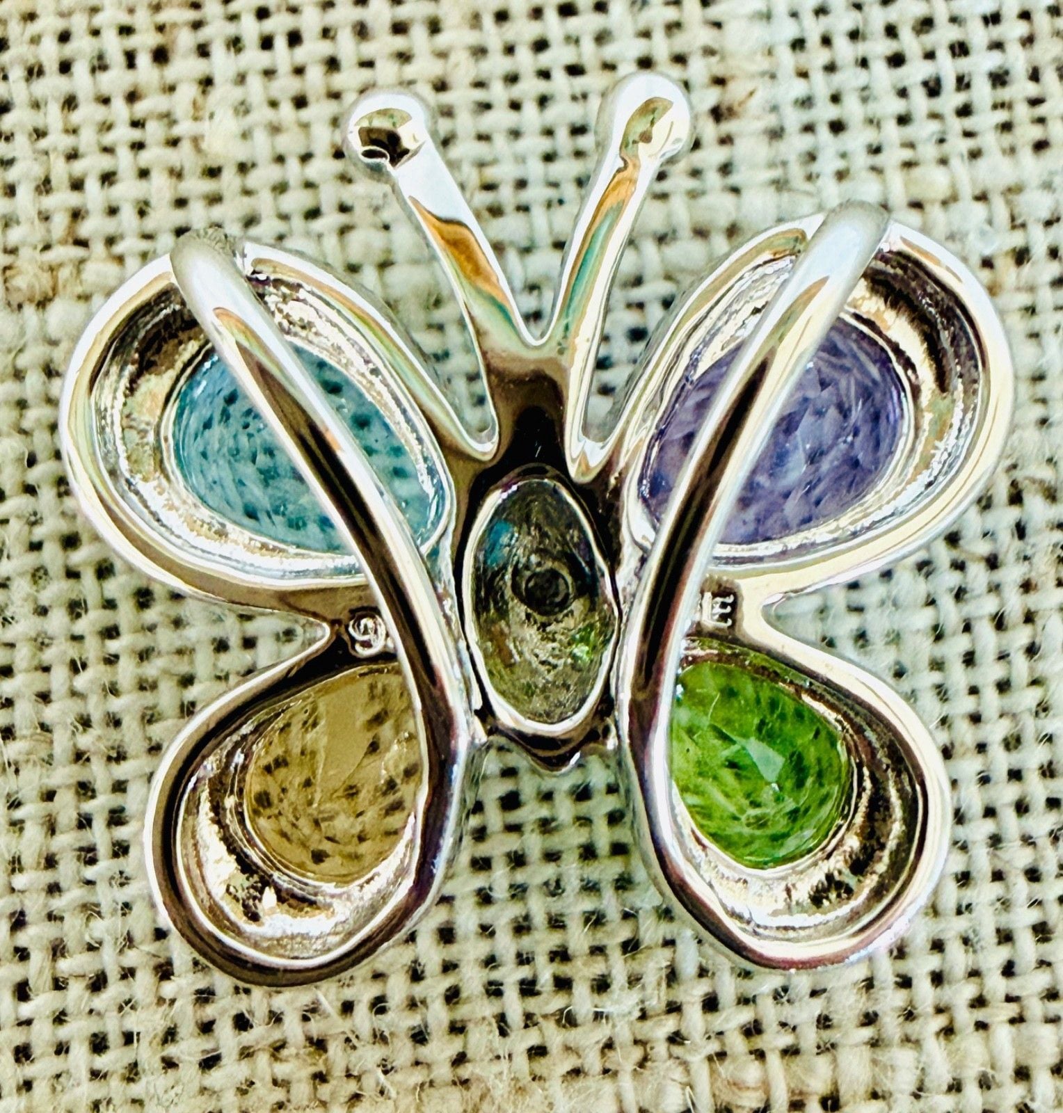 Vintage Sterling Silver Butterfly Pendant Amethyst Topaz Peridot Citrine 11