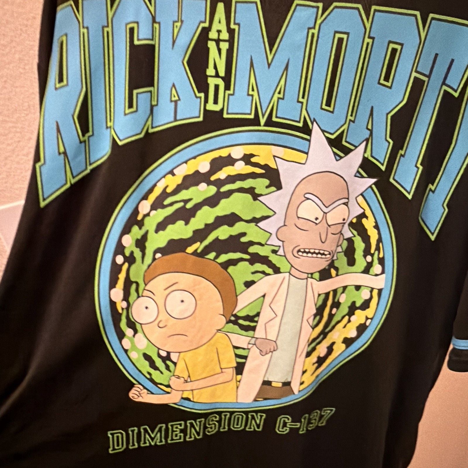 Rick and Morty Dimension C-137 Graphic T-Shirt/jersey, Black w/ Blue Trim, 3XL 6