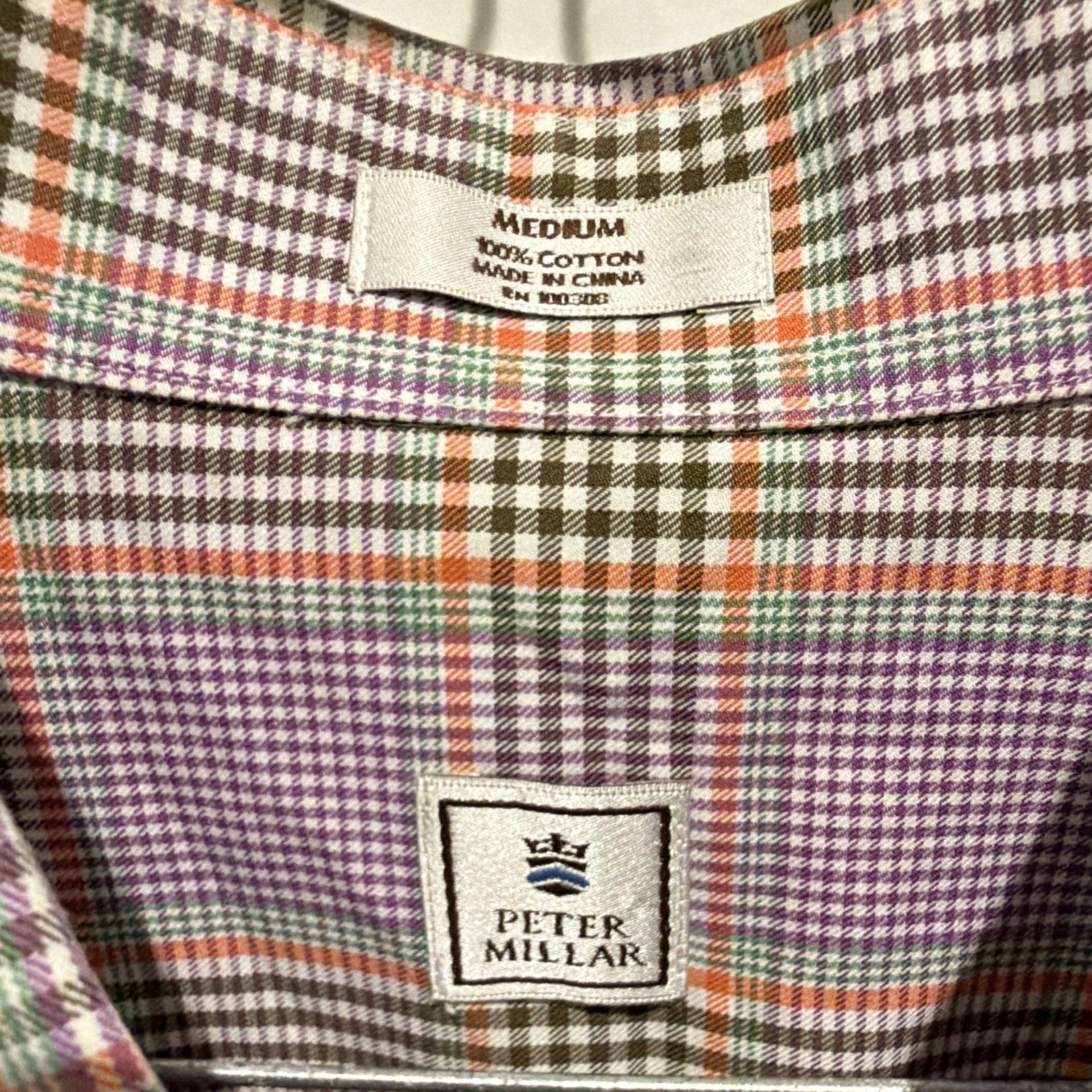 Peter Millar Men's Medium Button Down Shirt Plaid Long Sleeve Purple Brown 3