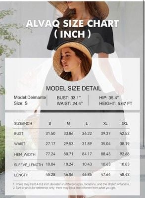 AlvaQ Women Dress Spring Summer Puff Sleeve Midi Dress High Waist Ruffle-SIZE S 7
