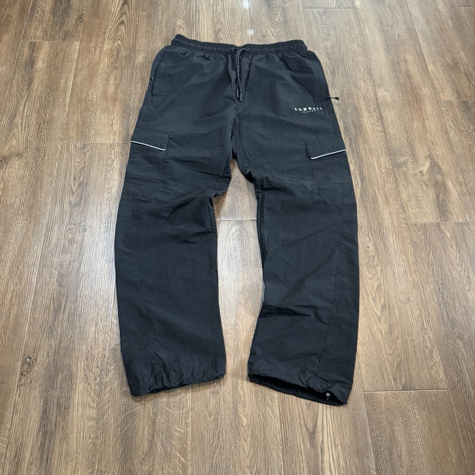 Nylon Crinkle Sonneti London Mens Cargo Joggers Black XL Gym Attire Straight Fit 2