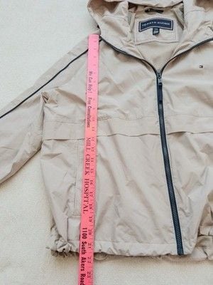Tommy Hilfiger Windbreaker Jacket Mens Large Beige Hooded Full Zip Mesh Lined L 15
