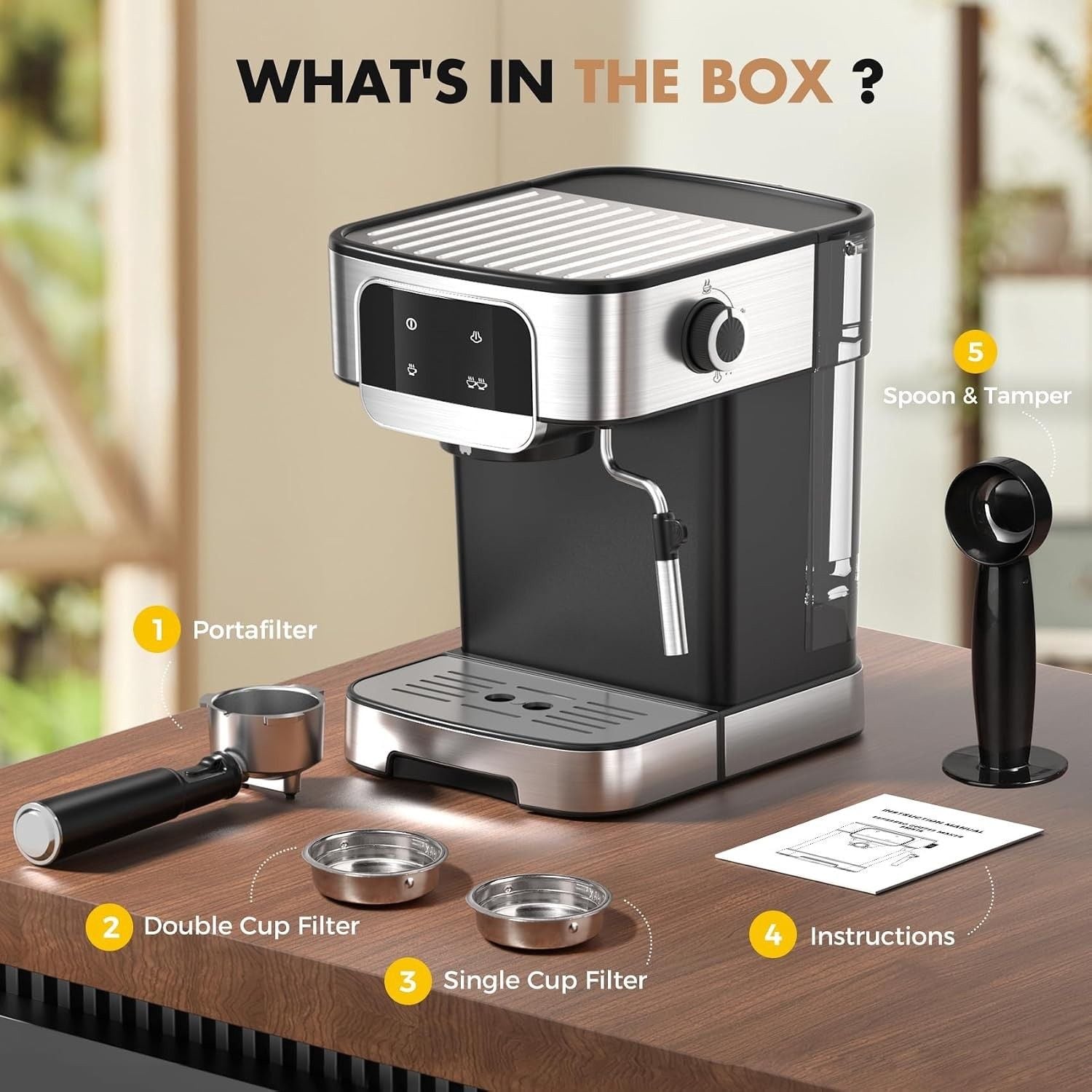 Compact Espresso Machine Professional 20 Bar with Touch Panel, Black 8