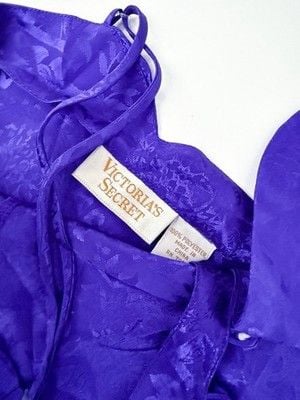 Victoria's Secret Gold Label Purple Satin Lace Camisole Shorts Pajama Set Sz M 4