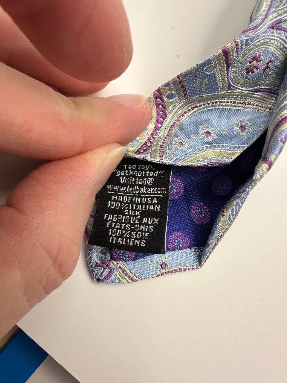 Ted Baker London Light Blue Paisley 100% Silk Neck Tie Designer Preppy USA 4